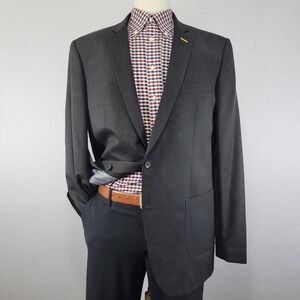 Twin Hill Men's Sport Coat Blazer Two Button Charcoal Black Wool Blend Sz 44L